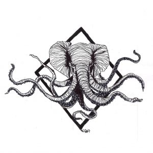 #tentacle #octopus #elephant #elephanthead #grafik #graphic #tattoo #annegeorgius #corpusdelicti #principia.discordia