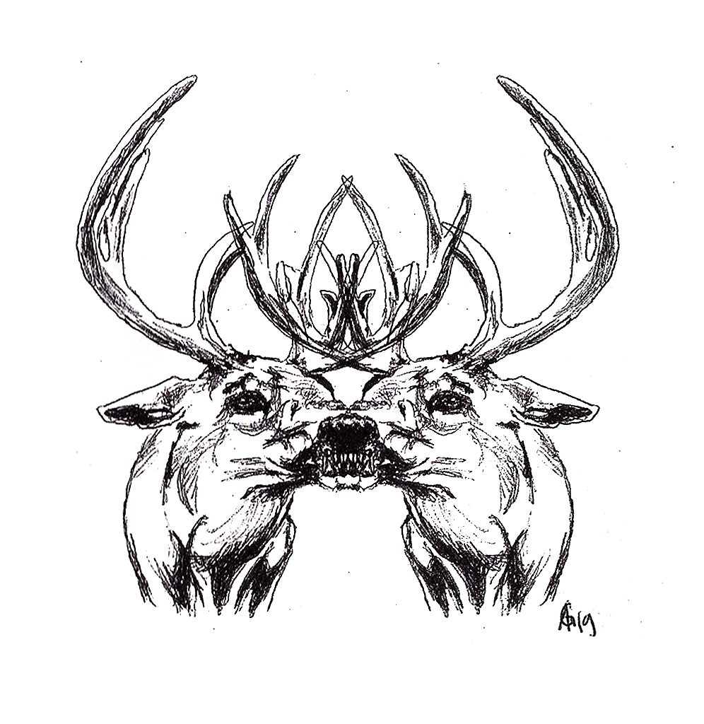 #deers #siamesetwins #snarl #grafik #graphic #tattoo #annegeorgius #corpusdelicti #principia.discordia
